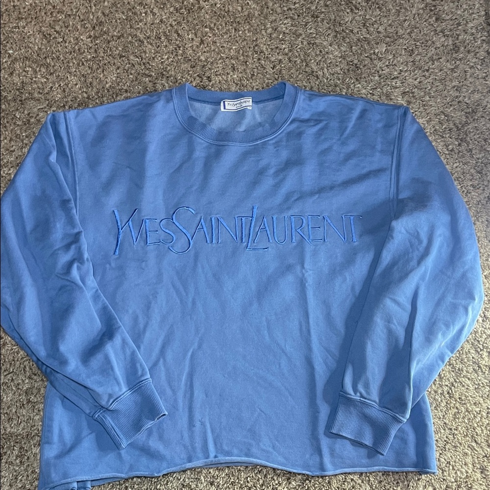 Vintage Yves Saint Laurent Blue Sweatshirt with Raw Edge